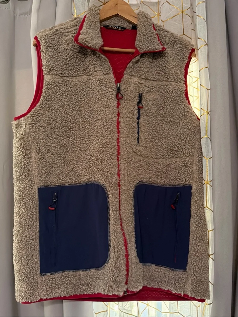 Orvis Vest Men High Pile Sherpa Fleece Oatmeal Outdoor HikingMeshLined Size M V1